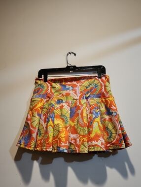 Bold Orange Bird-Print Athletic Skirt